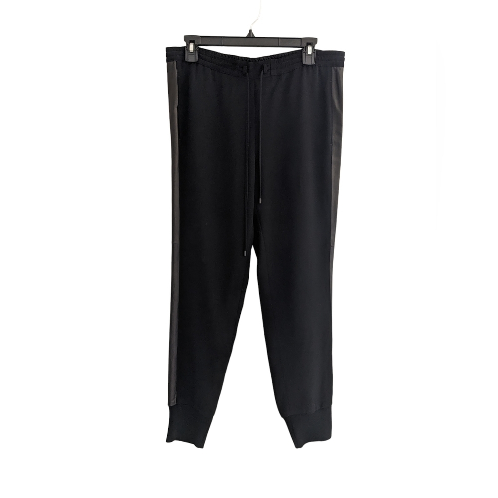 Vince Joggers S Womens Black Leather Tuxedo Stripes Elastic Waist Ankle FLAWED